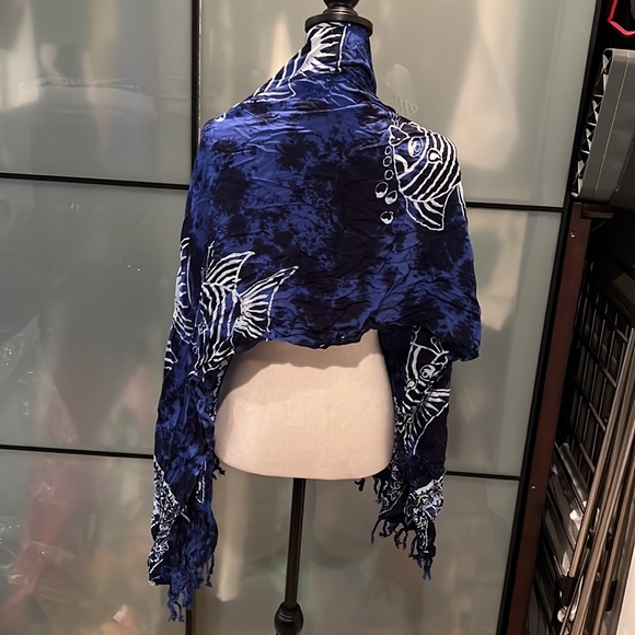 Fish Pring Blue Sarong Scarf swim coverup - Picture 4 of 4